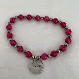 Pink & Silver Beaded “Hope” Bracelet